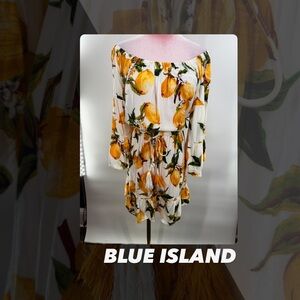 EUC Blue Island Lemon Print Dress